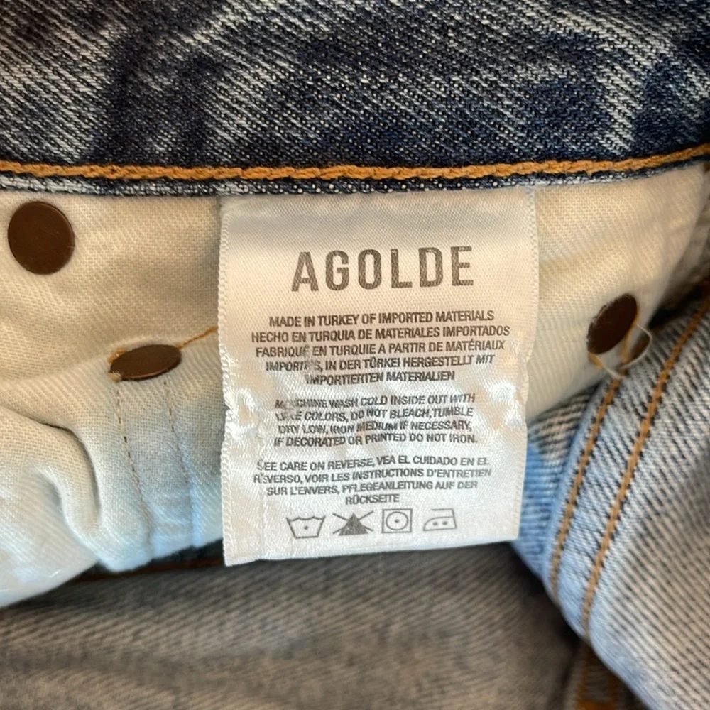 Agolde Riley Medium Wash Distressed High Rise Straight Jeans 24 - Picture 13 of 14